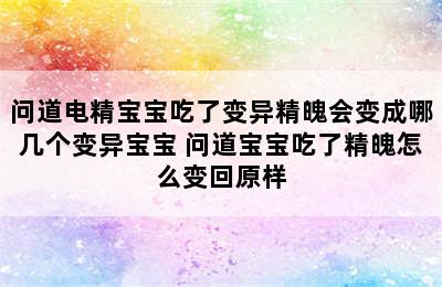 问道电精宝宝吃了变异精魄会变成哪几个变异宝宝 问道宝宝吃了精魄怎么变回原样